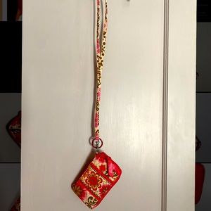 Vera Bradley lanyard wallet with phone pouch in retired Folkloric pattern